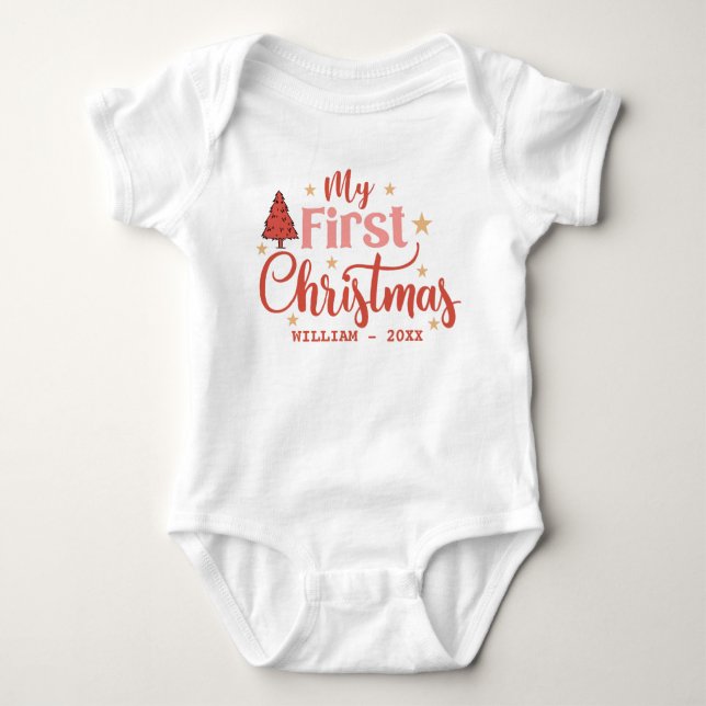 Body Para Bebê Meu primeiro nome personalizado de Natal Baby 1rua (Frente)