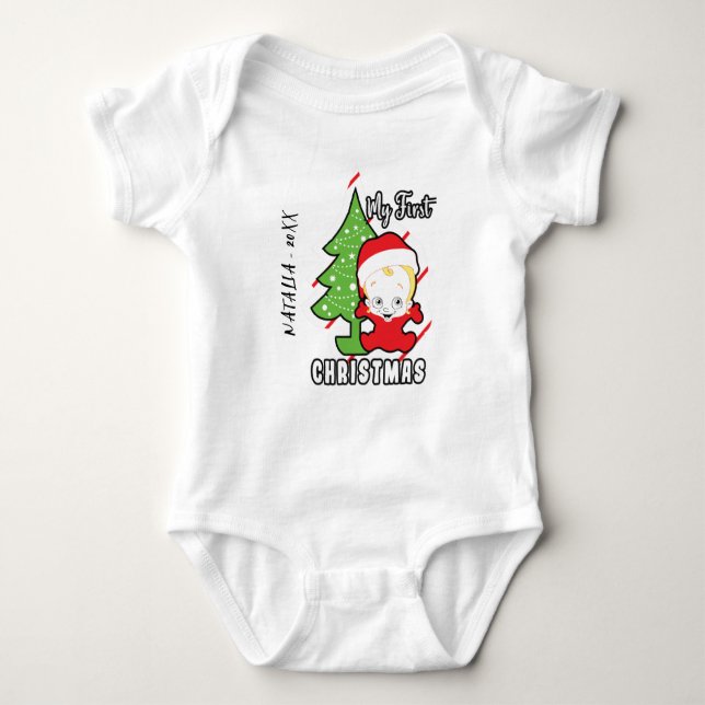 Body Para Bebê Meu Primeiro Nome Personalizado de Natal Bebê Body (Frente)