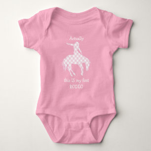 Body Para Bebê Meu Primeiro Padrão de Gingham Rosa-Rosa-Rodeio