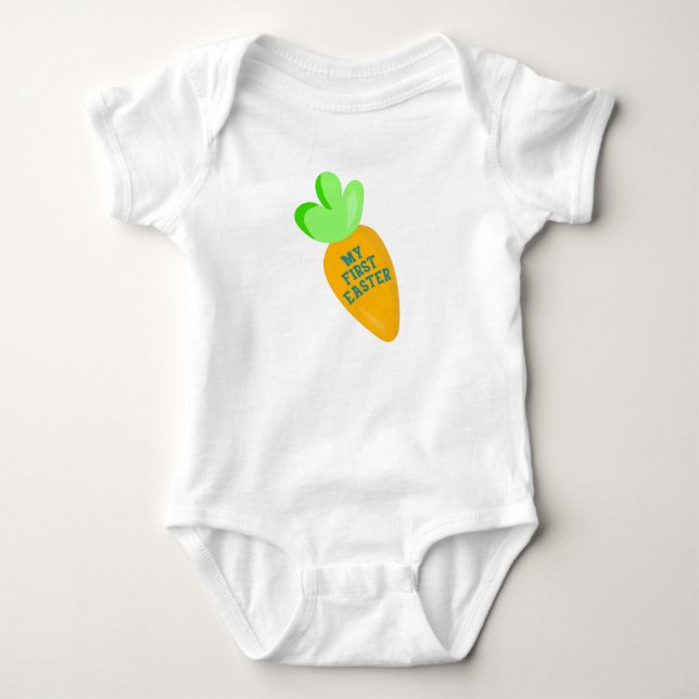 Body Para Bebê Meu Primeiro Páscoa Bodysuit Branco de Bebê Menino (Frente)