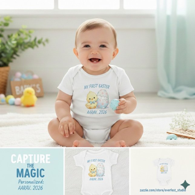 Body Para Bebê Meu Primeiro Páscoa Frango Fofo Personalizado 2026 (Criador carregado)