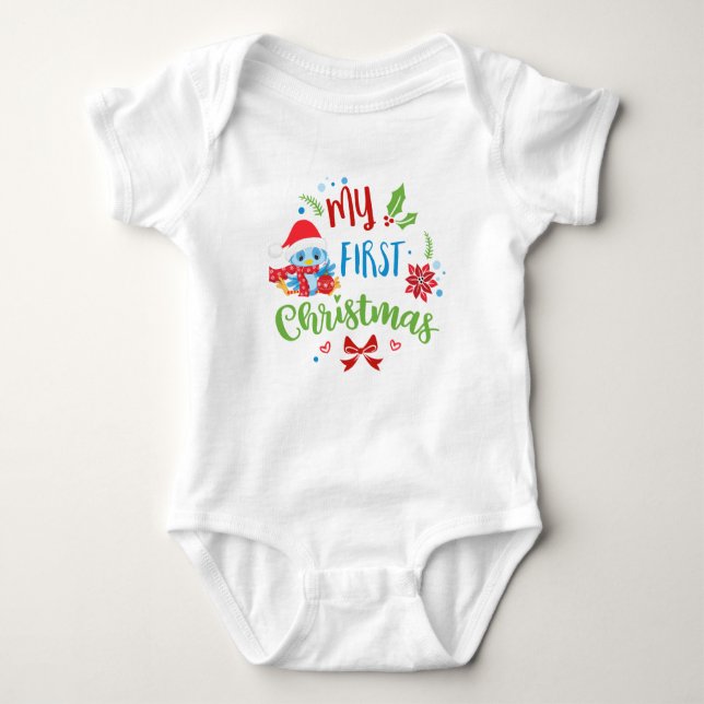 Body Para Bebê Meu Primeiro Pássaro Azul de Natal no Papai Noel (Frente)