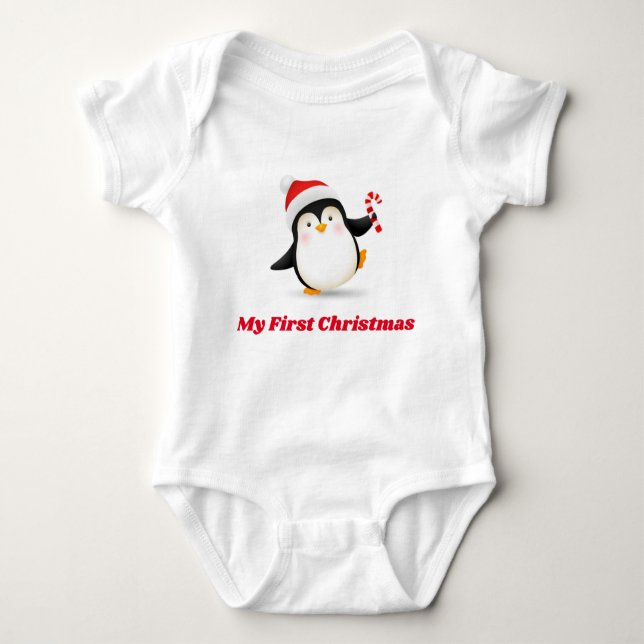 Body Para Bebê Meu Primeiro Pinguim de Natal (Frente)