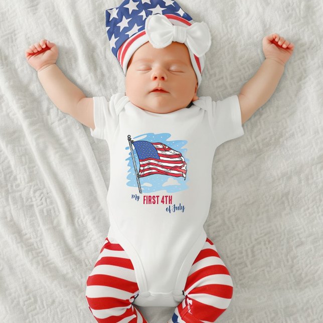 Body Para Bebê Meu Primeiro Quarto De Julho Patriótico De Bandeir (My First 4th Of July American Flag Patriotic Baby Bodysuit)