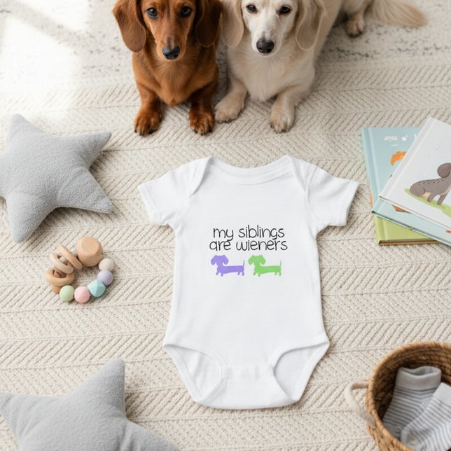 Body Para Bebê Meus irmãos são solteiros | Duplo Dachshund (My siblings are wiener dogs - baby announcement outfit - three wiener dogs)