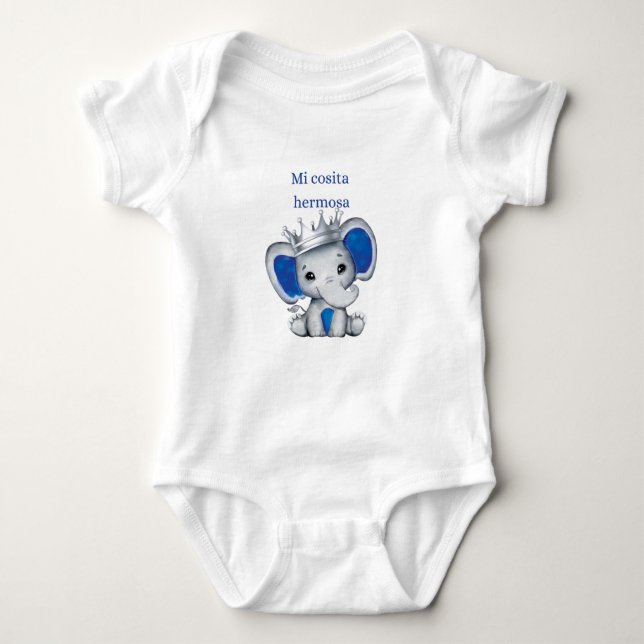 Body Para Bebê Mi cosita Hermosa, niño, de elefante azul, (Frente)