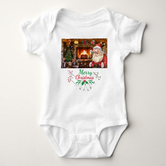 Body Para Bebê Mikitiez classicwhitechristmas light jollyholly (Frente)