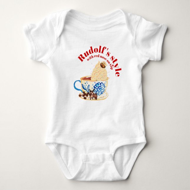 Body Para Bebê Mikitiez rudolf rudolf cereja de natal (Frente)