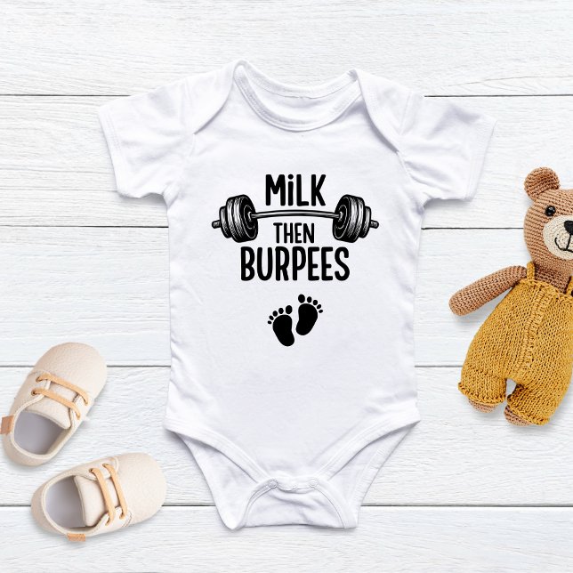 Body Para Bebê Milk then Burpees, Funny Baby, CrossFit Baby (Criador carregado)