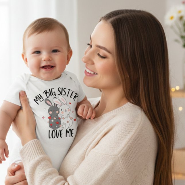 Body Para Bebê Minha Irmã Mais Velha Me Ama (My Big Sister Love Me Baby Bodysuit)