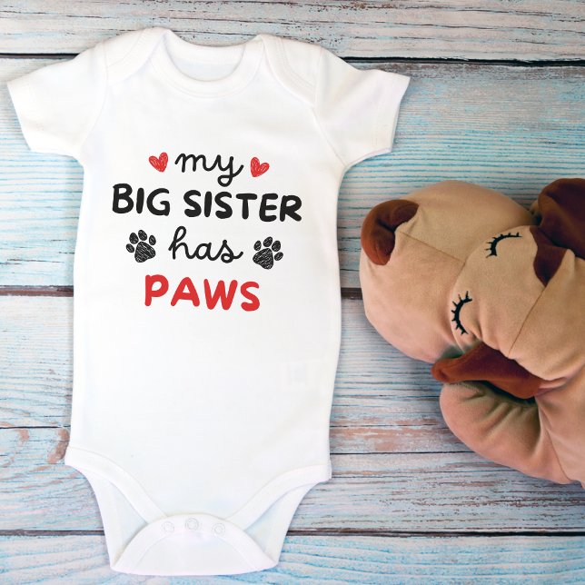 Body Para Bebê Minha Irmã Mais Velha Tem Patas Amantes de Animais (My Big Sister Has Paws Cute Pet Lovers Baby Bodysuit)