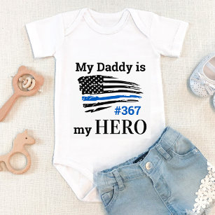 Body Para Bebê Minha Pai é a minha polícia minúscula de linha azu