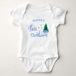 Body Para Bebê Minha Primeira Árvore de Natal Azul e Presentes
