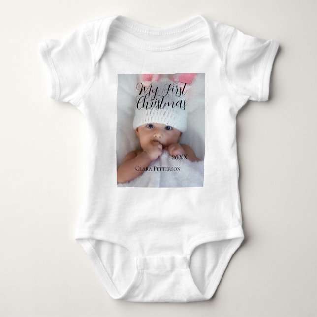 Body Para Bebê Minha primeira foto de bebê de Natal adiciona nome (Frente)