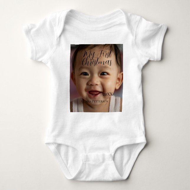 Body Para Bebê Minha primeira foto de bebê de Natal adiciona nome (Frente)
