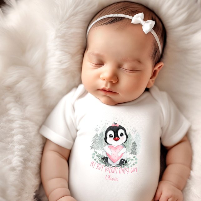 Body Para Bebê Minha primeira menina personalizada do Dia de os n (My first Valentine's day Personalized Baby girl Baby Bodysuit)