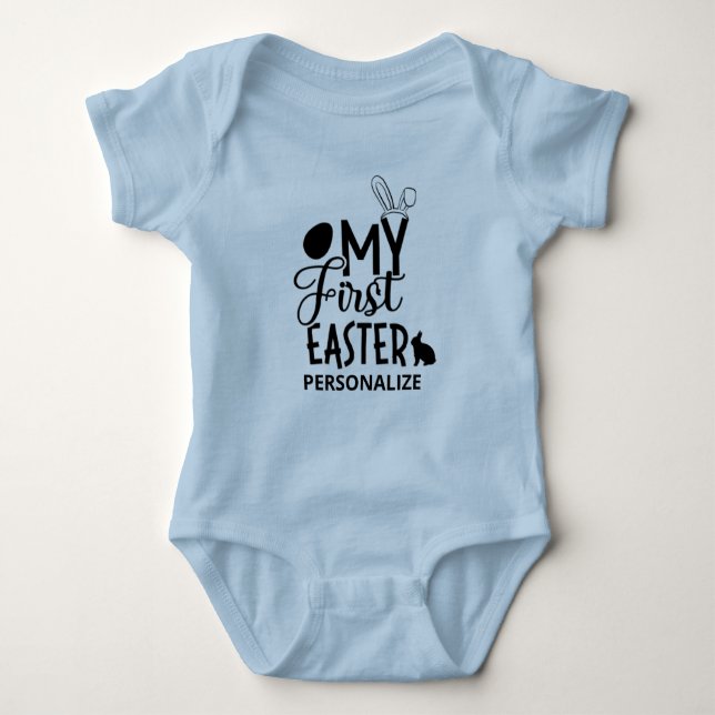 Body Para Bebê Minha primeira Páscoa, blusa azul-claro (Frente)