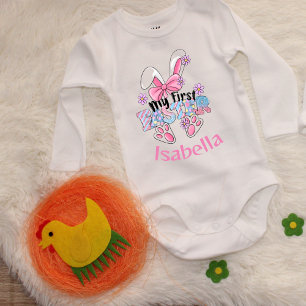 Body Para Bebê Minha primeira Páscoa, coelhinho rosa, bonito, per