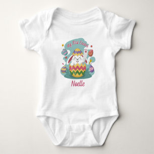 Body Para Bebê Minha primeira Páscoa Coelhinhos E Ovos Colorid