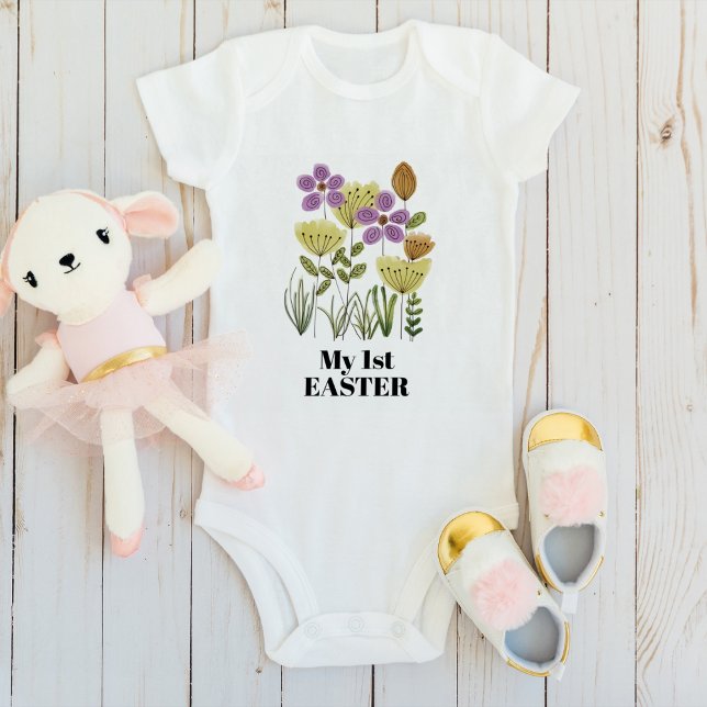 Body Para Bebê Minha primeira Páscoa Floral (Criador carregado)