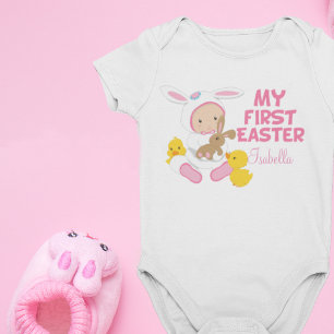 Body Para Bebê Minha Primeira Páscoa Menina Fora Personalizada