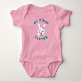 Body Para Bebê Minha Primeira Páscoa Menina Rosa