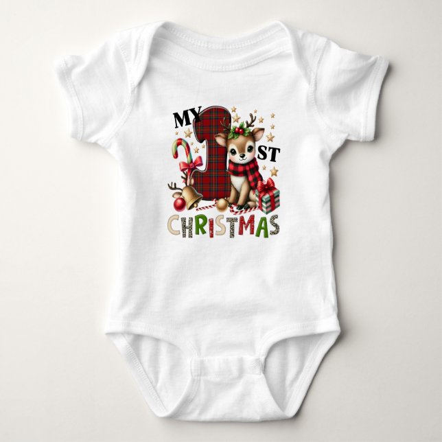 Body Para Bebê Minha Primeira Reindeer de Natal, Cute (Frente)
