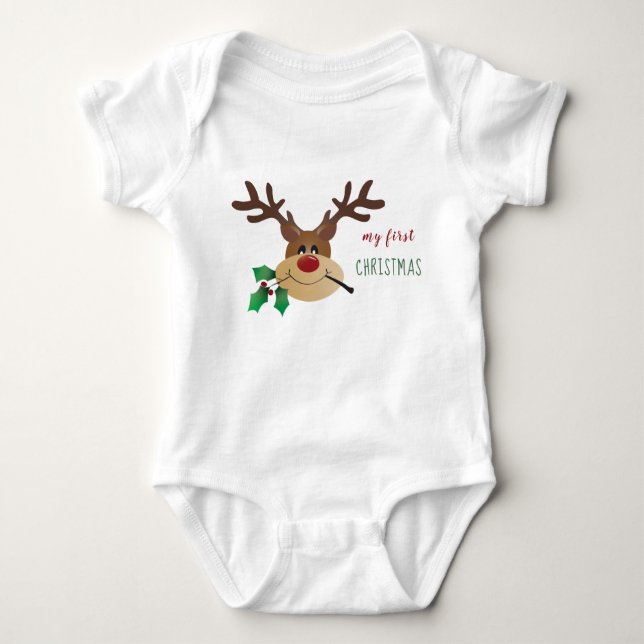 Body Para Bebê Minha Primeira Reindeer de Natal Mistletoe (Frente)