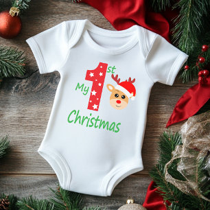 Body Para Bebê Minha Primeira Reindeer Moderna e Bonita de Natal