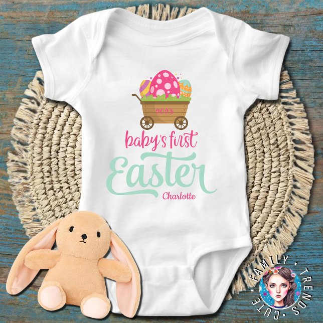 Body Para Bebê Minha primeira roupa de Páscoa para garota (Criador carregado)
