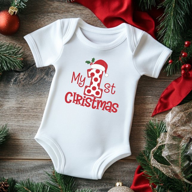 Body Para Bebê Minha primeira tipografia de Natal - Bolinhas verm (Criador carregado)