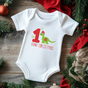 Body Para Bebê Minha Primeira Tipografia de Natal Dinossauro Fofo