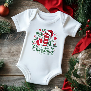 Body Para Bebê Minha Primeira Tipografia de Natal Gorro de Papai