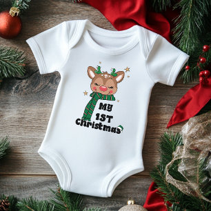 Body Para Bebê Minha Primeira Tipografia de Natal Rena Fofa