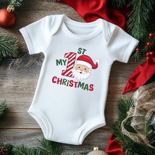 Body Para Bebê Minha Primeira Tipografia de Natal Santa Fofo