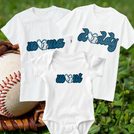 Body Para Bebê Mini Baseball Família Tipografia Azul Combinando