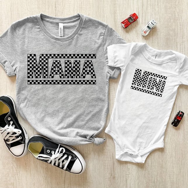 Body Para Bebê Mini macacão-preto, Combine com mamãe (Mama Mini Matching checkered shirts like Vans)