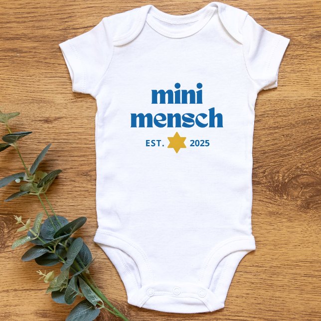 Body Para Bebê "Mini Mensch" Engraçado Na moda moderno Judeu (Celebrate the birth of your mini mensch with this customizable Jewish-themed baby attire)