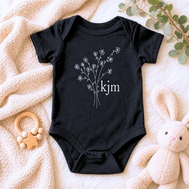 Body Para Bebê Minimalist Floral Monogram (Criador carregado)