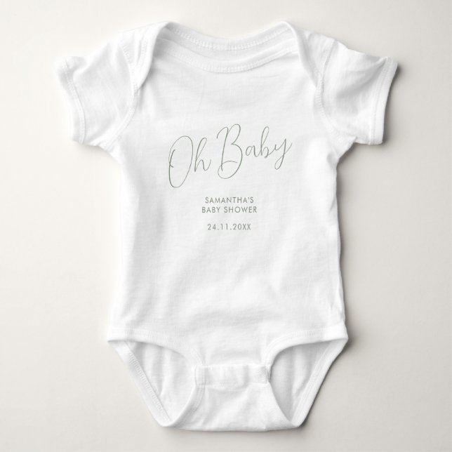 Body Para Bebê Minimalist Script Sage Green Oh Baby gift (Frente)
