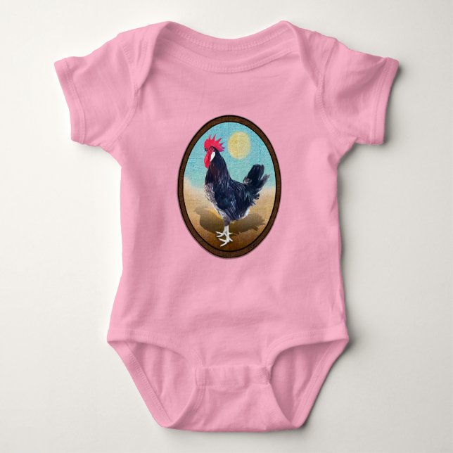 Body Para Bebê Minorca Rooster Vintage Oval (Frente)