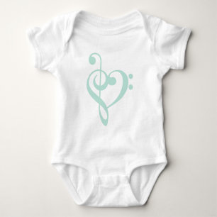 Body Para Bebê Mint Green Treble Clef & Bass Clef Heart