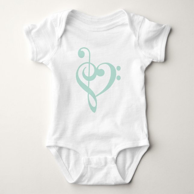 Body Para Bebê Mint Green Treble Clef & Bass Clef Heart (Frente)