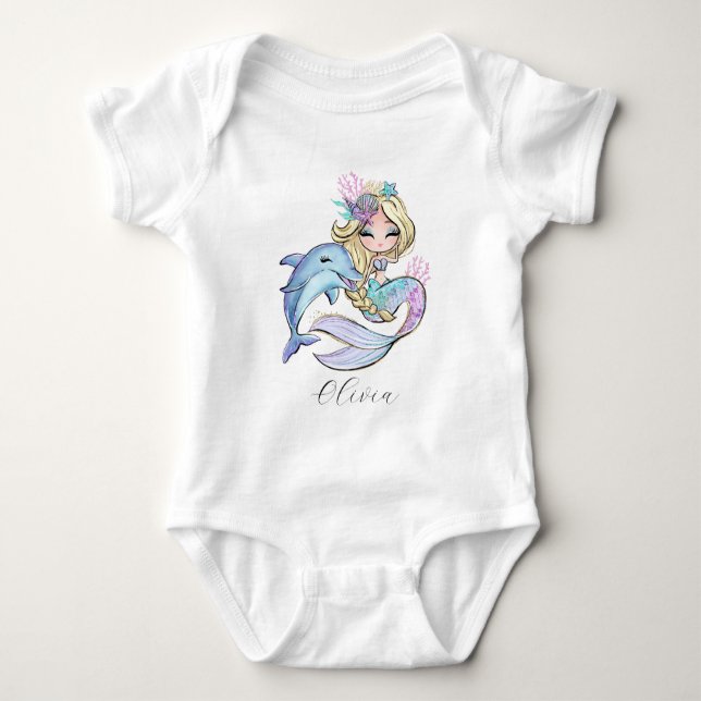 Body Para Bebê Moça Personalizada de Sereia Personalizada de Aqua (Frente)