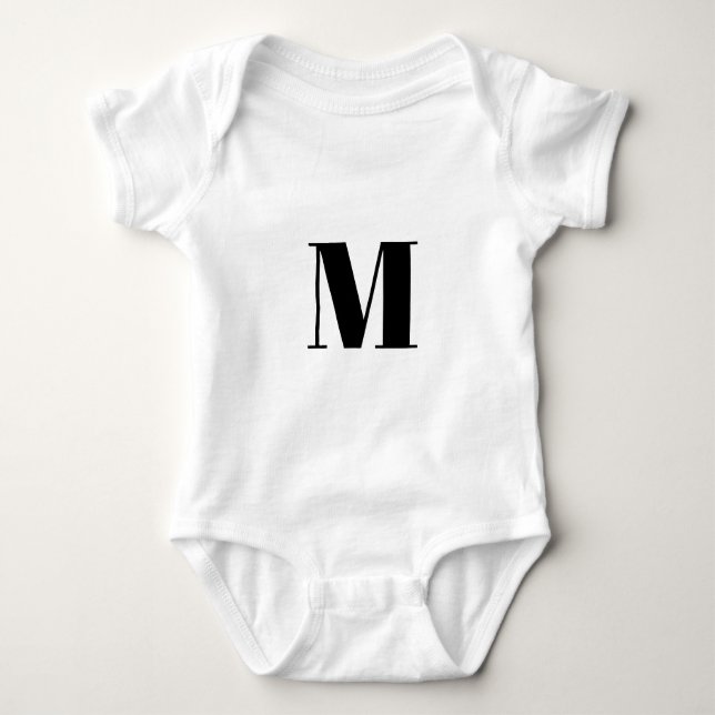 Body Para Bebê Modern black  custom monogram initial letter cute  (Frente)