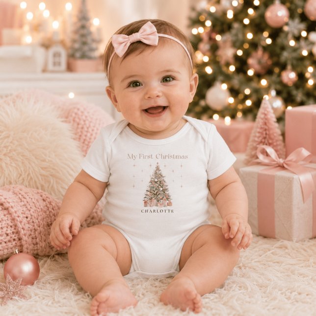 Body Para Bebê Modern Blush Meu Primeiro Natal – Personalizado (Criador carregado)
