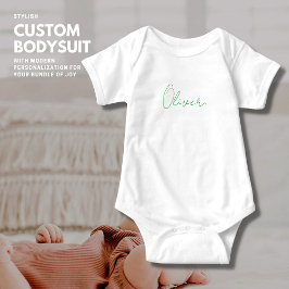 Body Para Bebê Modern Trendy Green Script Personalizado Baby