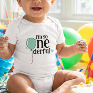 Body Para Bebê Moderno Cute Balão Turquesa Onederful Aniversário