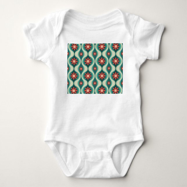 Body Para Bebê Moderno do século médio: Flores Laranja Abstrato (Frente)