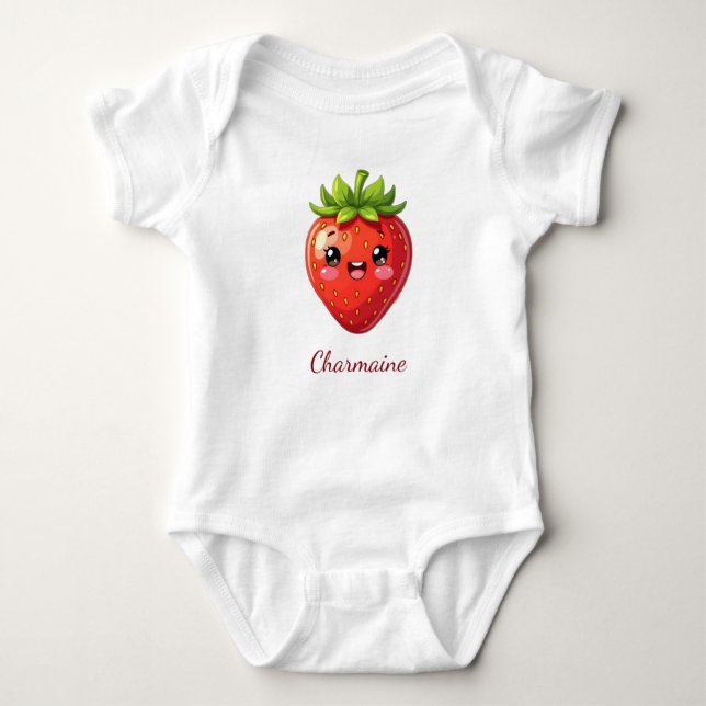 Body Para Bebê Monogram cute strawberry kawaii (Frente)